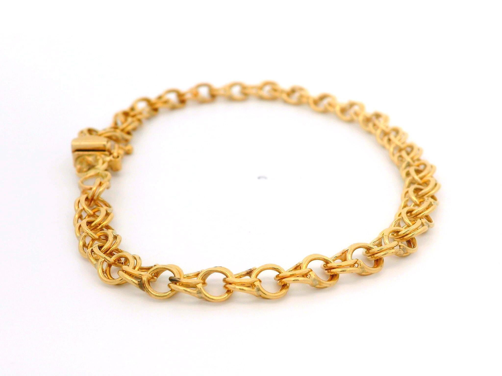Vintage 14k Yellow Gold Open Double Curb Link Charm Bracelet 2
