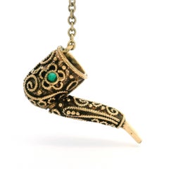 Vintage 14k Yellow Gold Open Functional Pipe w/ Case Ornate Pendant Charm
