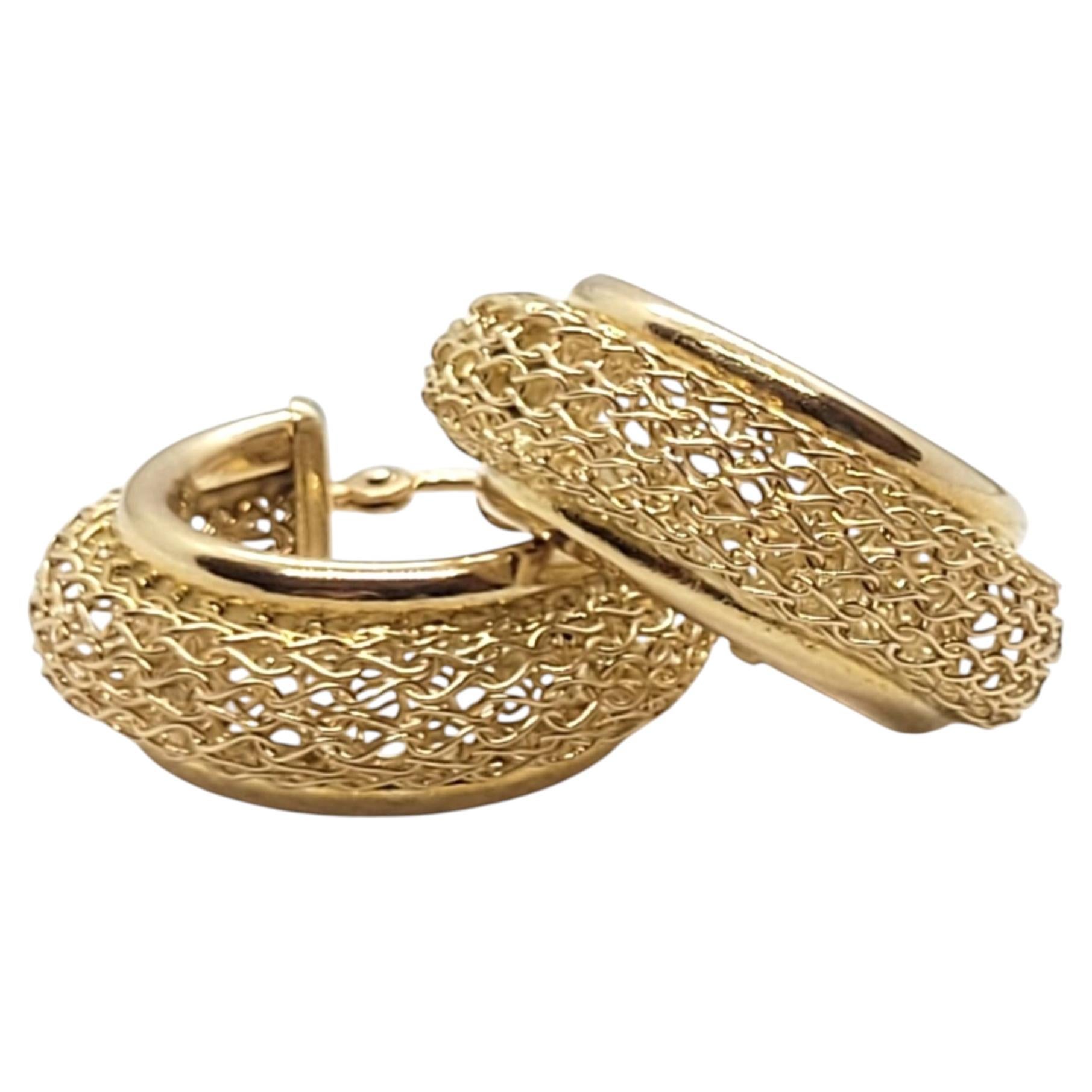 Boucles d'oreilles vintage en or jaune 14 carats, de style créole ajouré, 20 mm, 7,5 mm de largeur