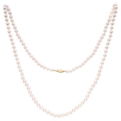 Vintage 14k Yellow Gold Opera Length Akoya Pearl Strand Necklace