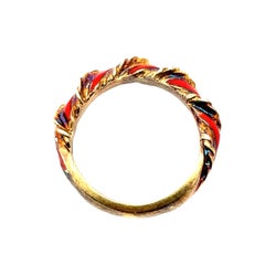 Vintage 14K Yellow Gold Orange Enamel Swirl Ring