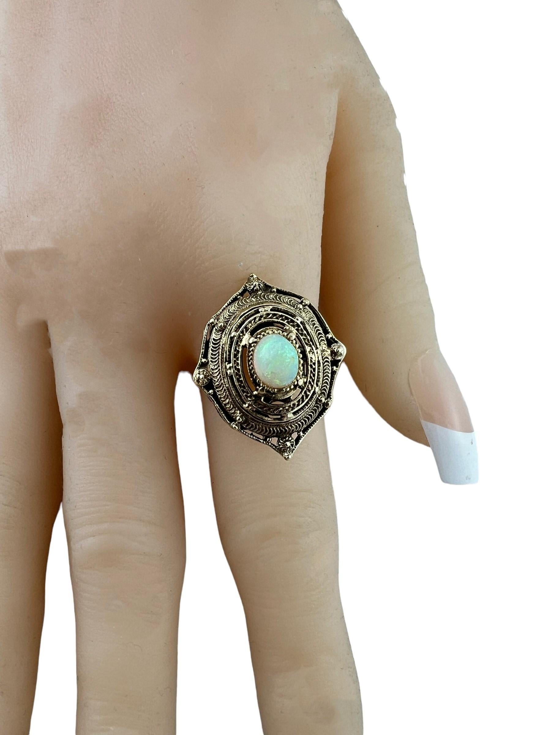 Vintage 14K Yellow Gold Ornate Opal Dome Ring #17677 For Sale 6
