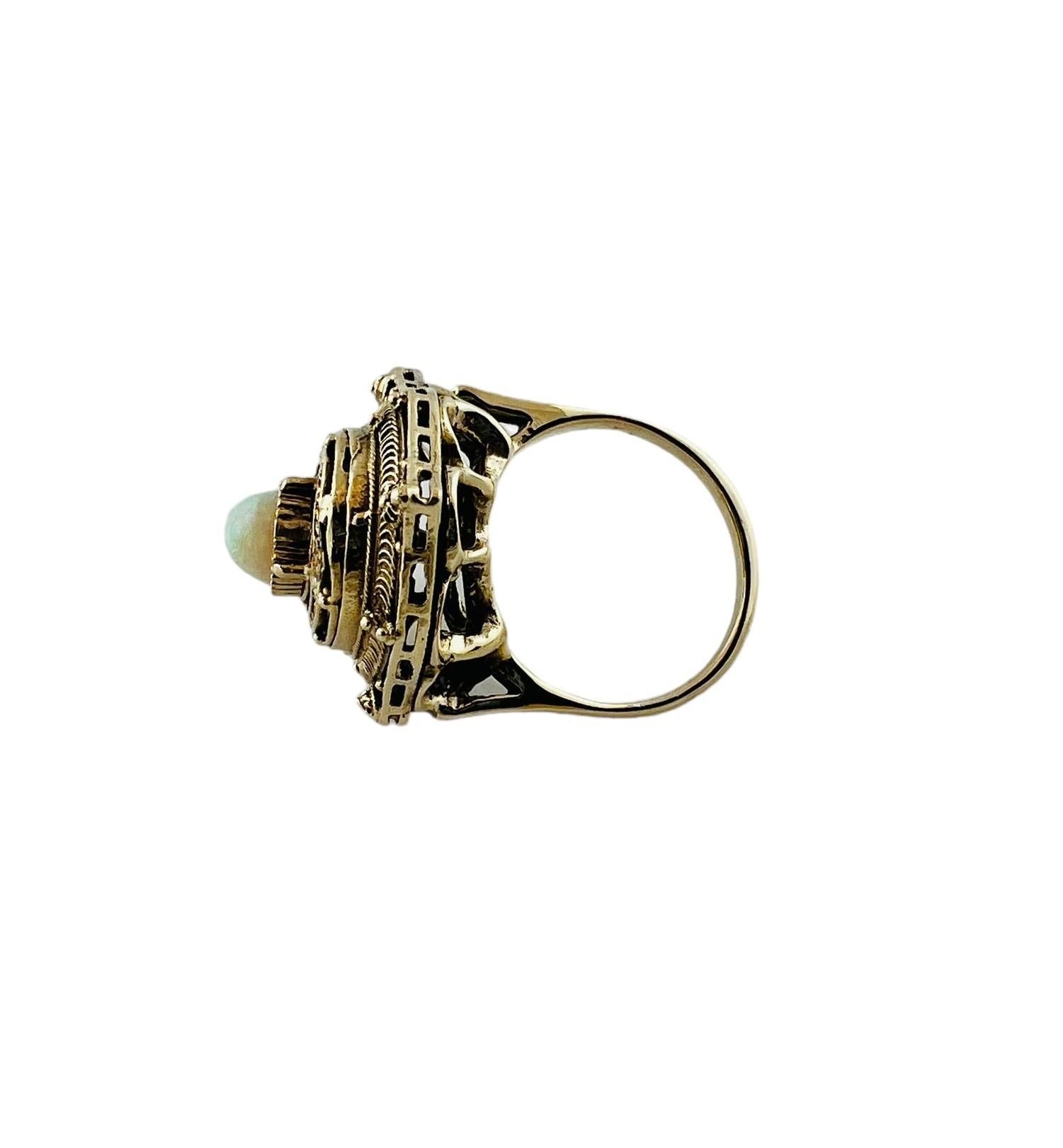 Vintage 14K Yellow Gold Ornate Opal Dome Ring #17677 For Sale 3