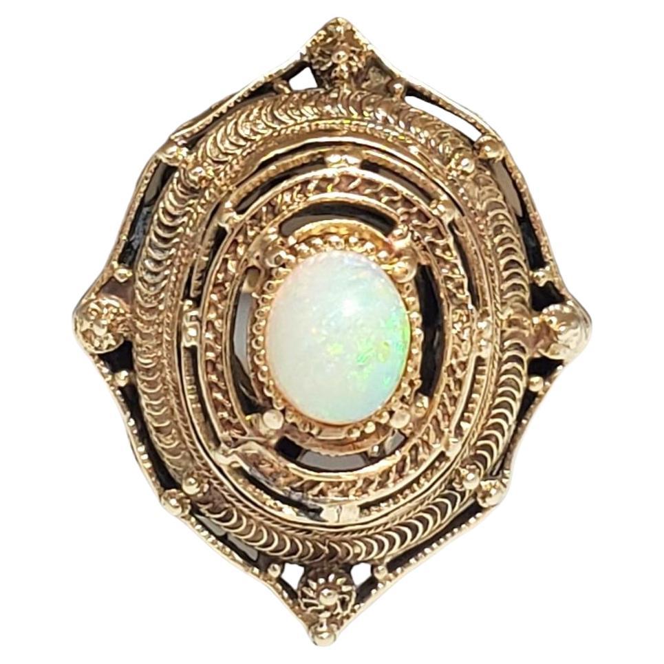 Vintage 14K Yellow Gold Ornate Opal Dome Ring #17677