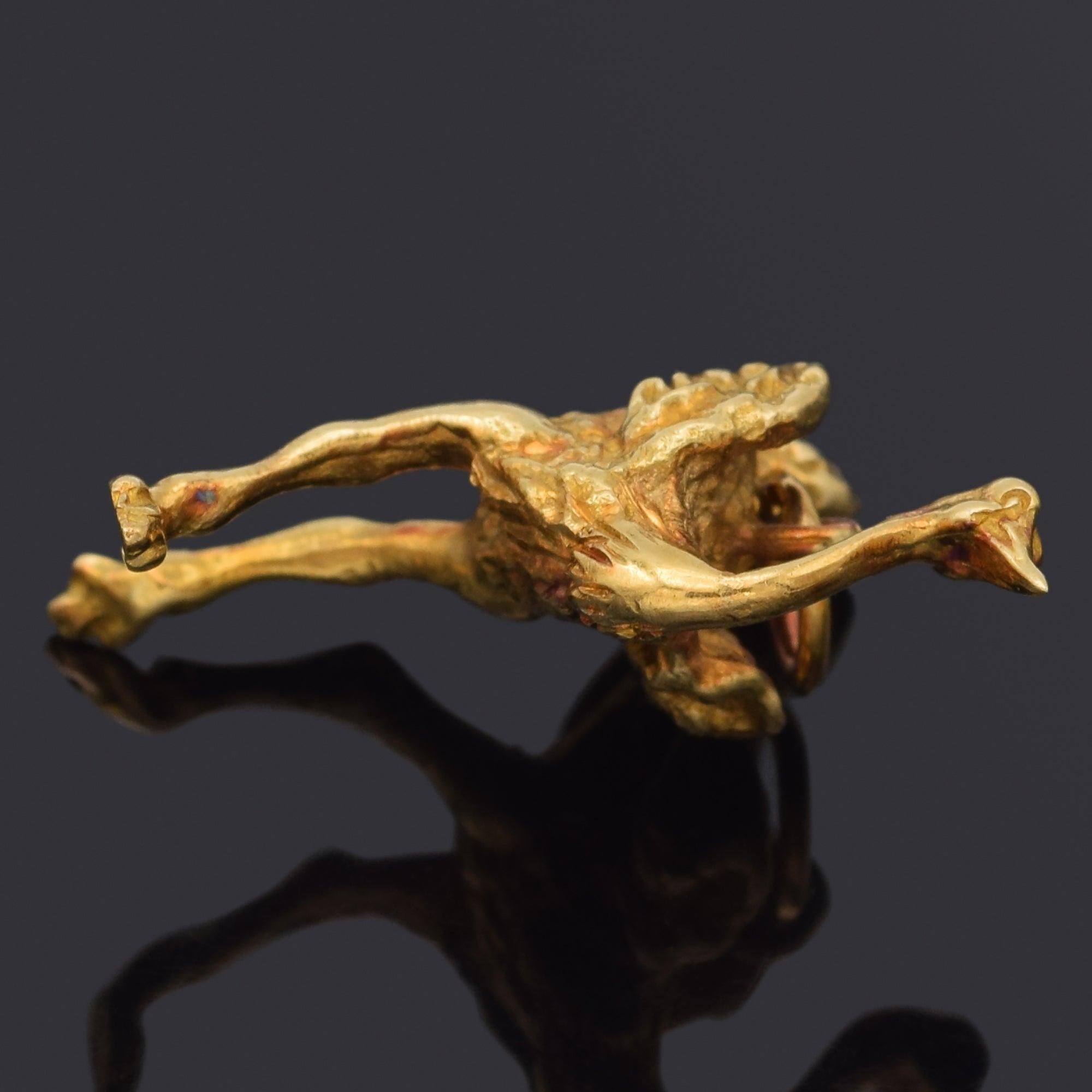 Pendentif vintage en or jaune 14k avec breloque oiseau autruche en vente 2