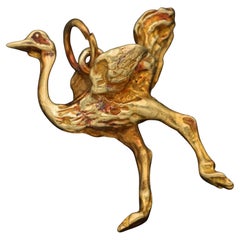 Vintage 14k Yellow Gold Ostrich Bird Charm Pendant