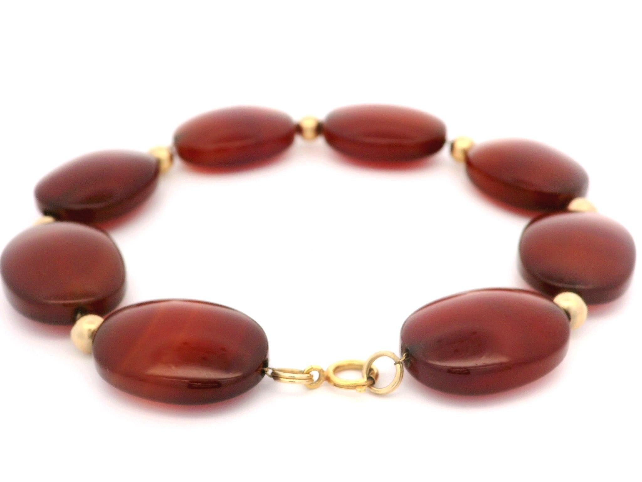 Women's Vintage 14k Yellow Gold Oval 19.8x14.7mm Carnelian on Cable Link Chain Bracelet