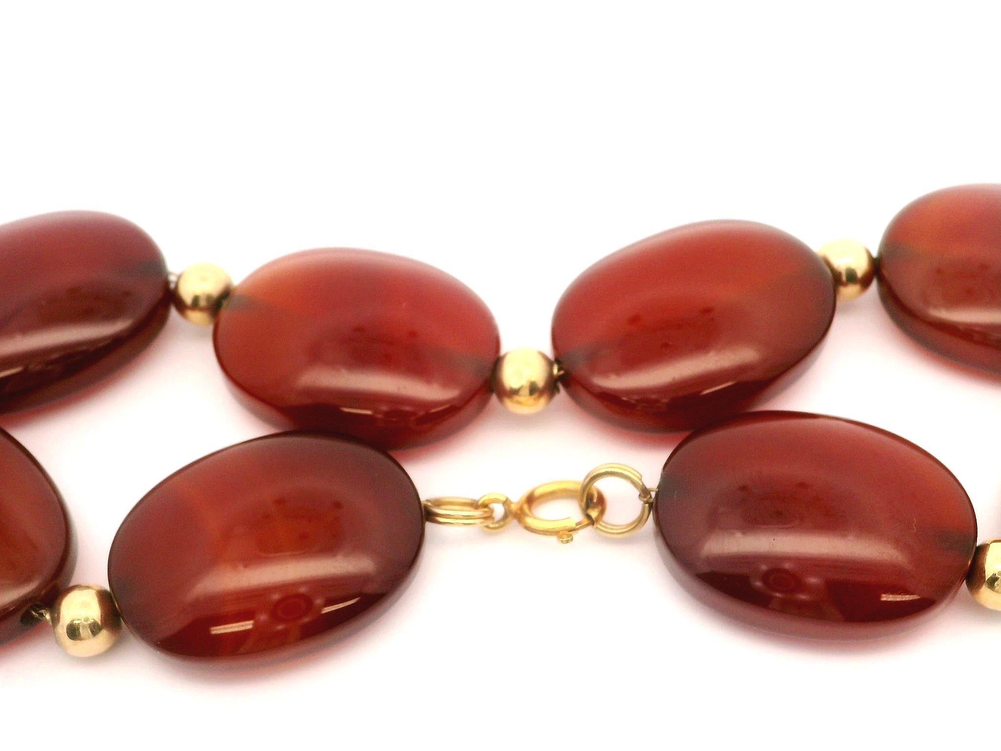 Vintage 14k Yellow Gold Oval 19.8x14.7mm Carnelian on Cable Link Chain Bracelet 1