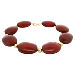 Vintage 14k Yellow Gold Oval 19.8x14.7mm Carnelian on Cable Link Chain Bracelet