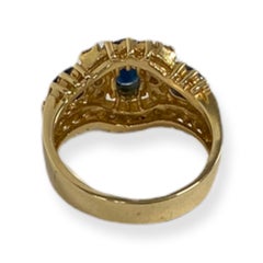 Vintage 14K Yellow Gold Oval-Cut Sapphire and Round White Diamond Ring