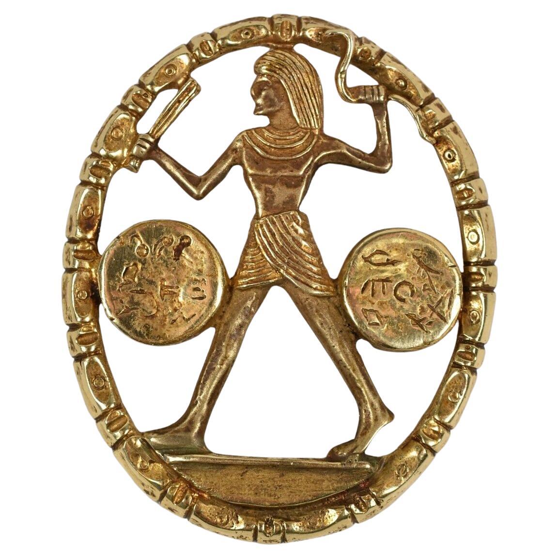 Vintage 14k Yellow Gold Oval Egyptian Hunter Pendant, 29.2g