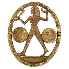 Vintage 14k Yellow Gold Oval Egyptian Hunter Pendant, 29.2g