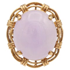 Bague cocktail vintage en or jaune 14 carats avec jade lavande ovale