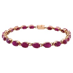 Vintage, 14k Yellow Gold Oval Ruby Tennis Bracelet