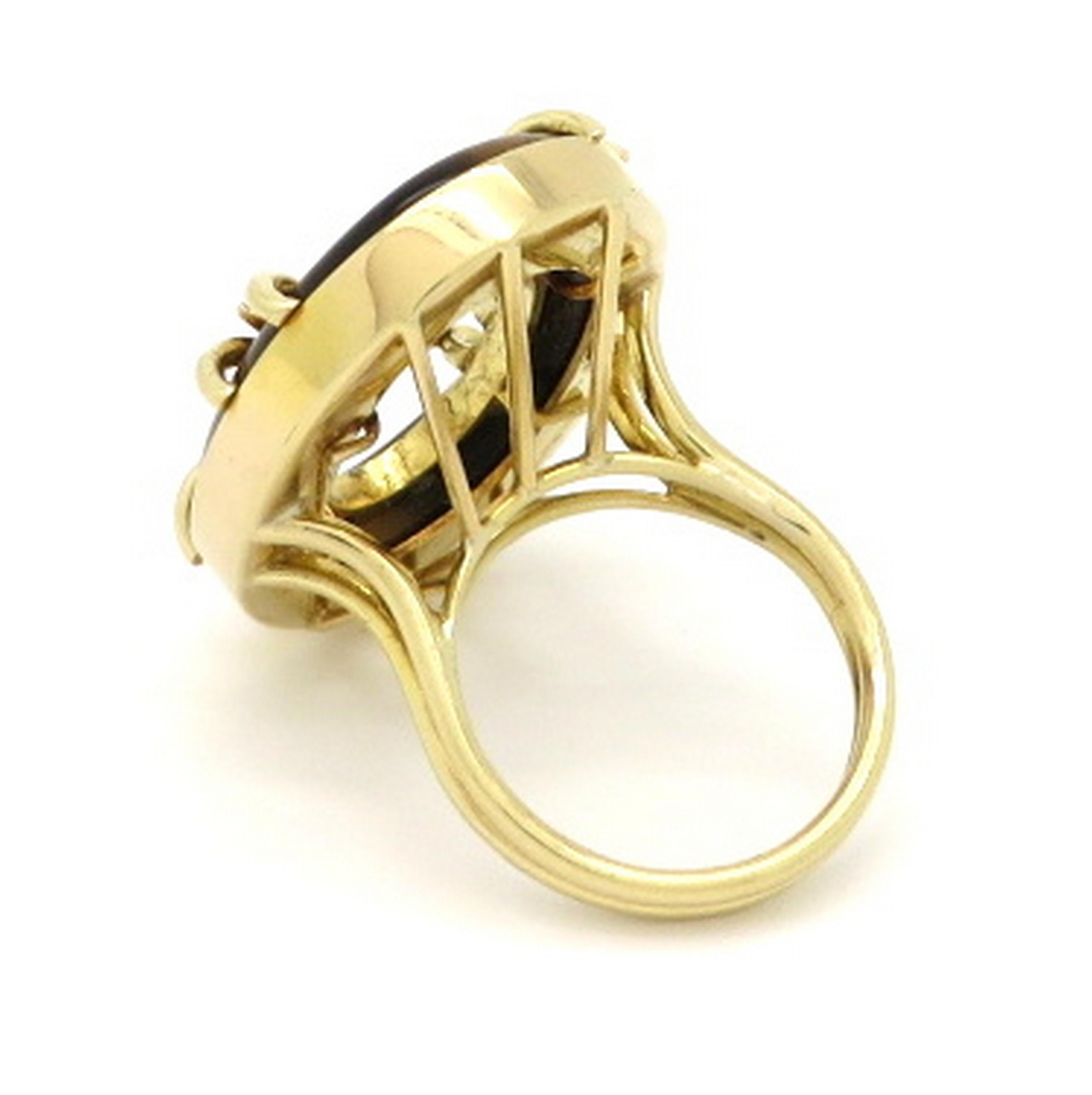 Anello vintage in oro giallo 14 carati con occhio di tigre ovale e diamanti In condizioni ottime in vendita a Scottsdale, AZ