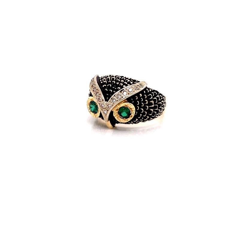 Vintage 14K Yellow Gold Owl Ring In Good Condition In Boston, MA