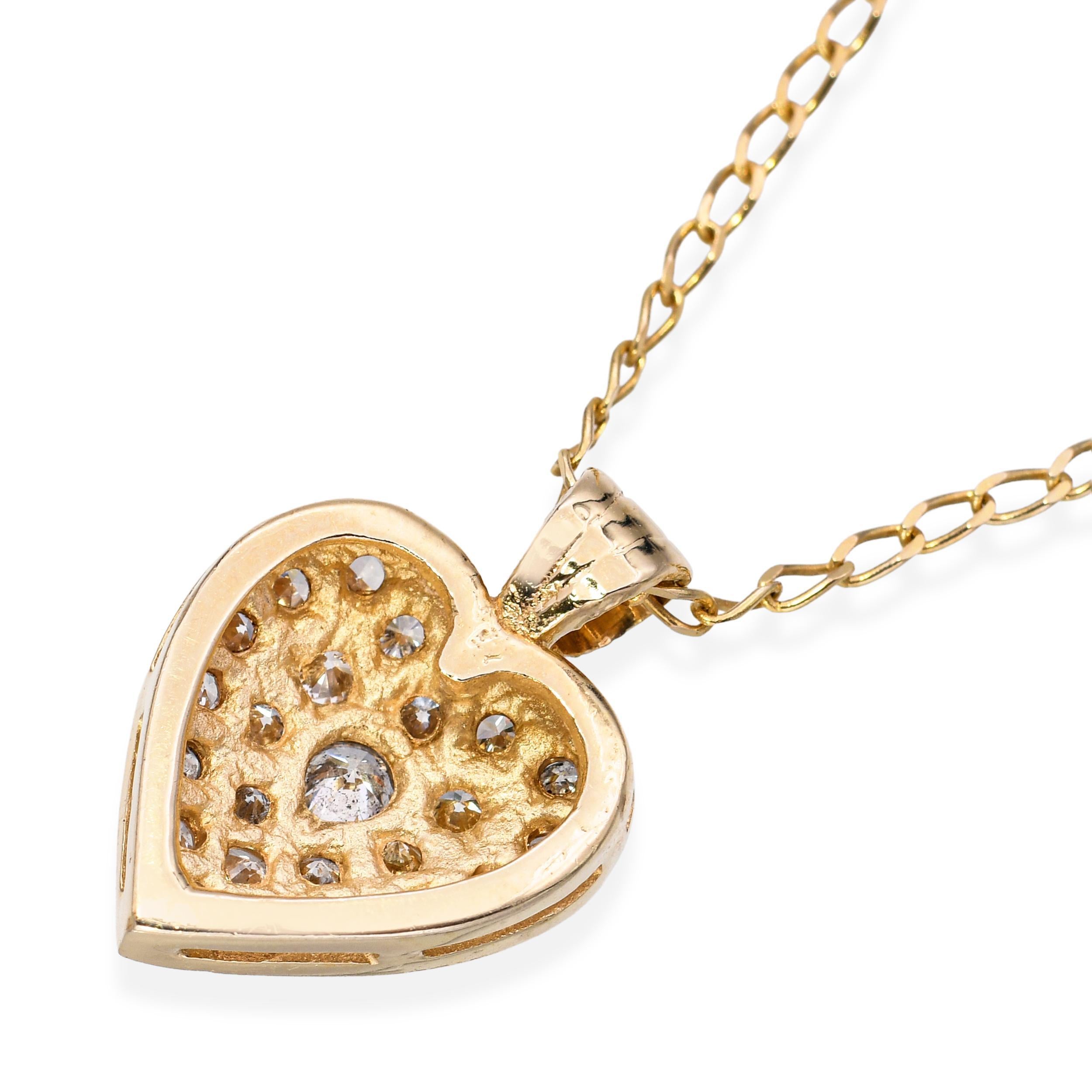 Vintage 14k Gelbgold Pavé 0,40tcw Diamant Herz Anhänger Halskette im Angebot 1
