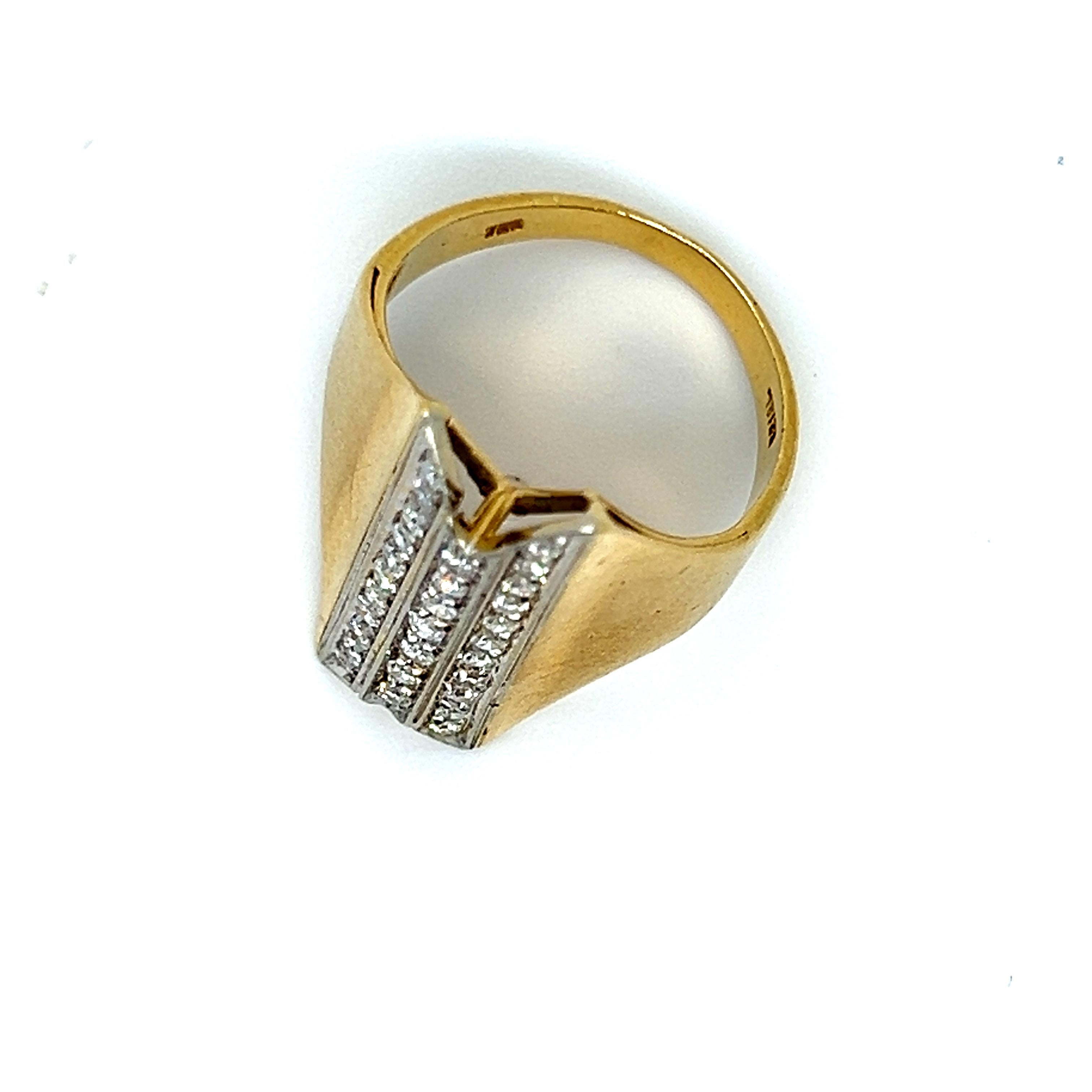 Vintage 14K Yellow Gold Pave Diamond Modernist Ring - 0.58ct. In Good Condition For Sale In San Francisco, CA