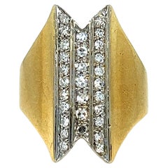 Vintage 14K Yellow Gold Pave Diamond Modernist Ring - 0.58ct.