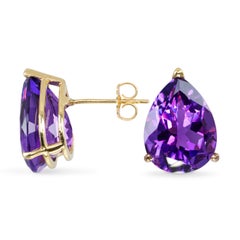 Vintage 14k Yellow Gold Pear Shaped 12.04ctw Amethyst Stud Earrings