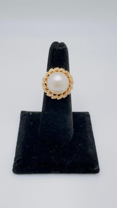 Vintage 14K Yellow Gold Pearl and Diamond Ring, Circa 1980