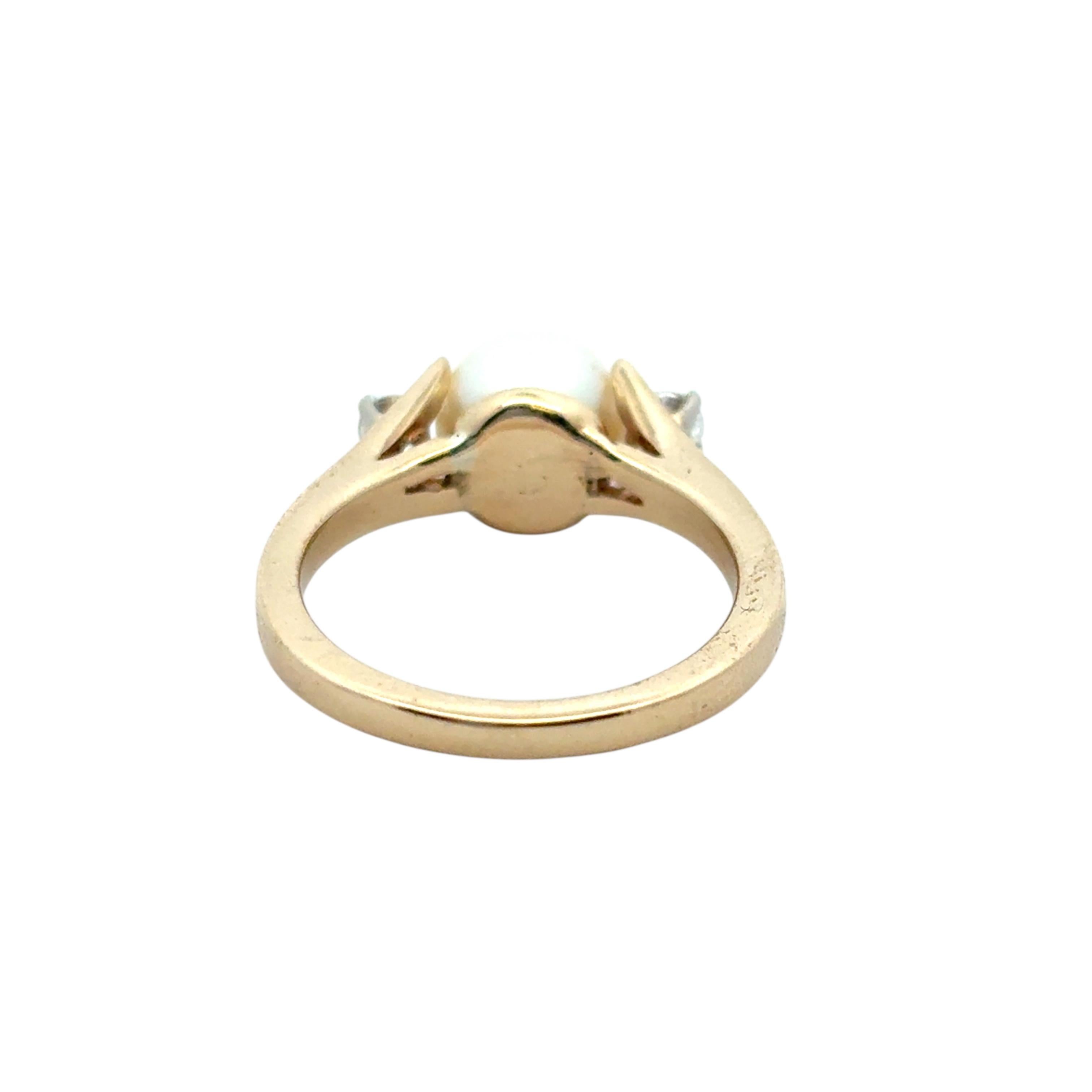 Bague vintage en or jaune 14k avec perles et diamants en vente 4
