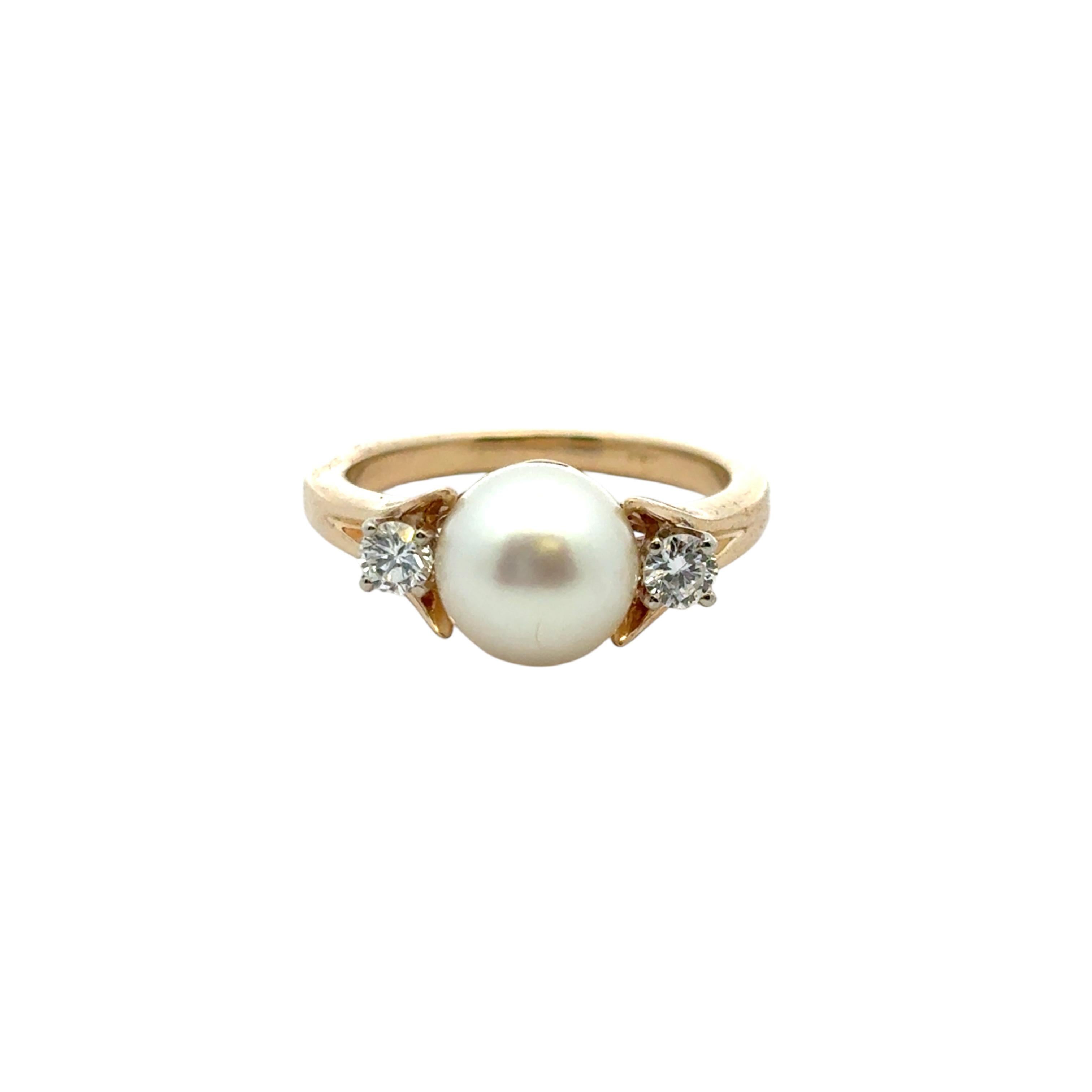 Bague vintage en or jaune 14k avec perles et diamants en vente 6