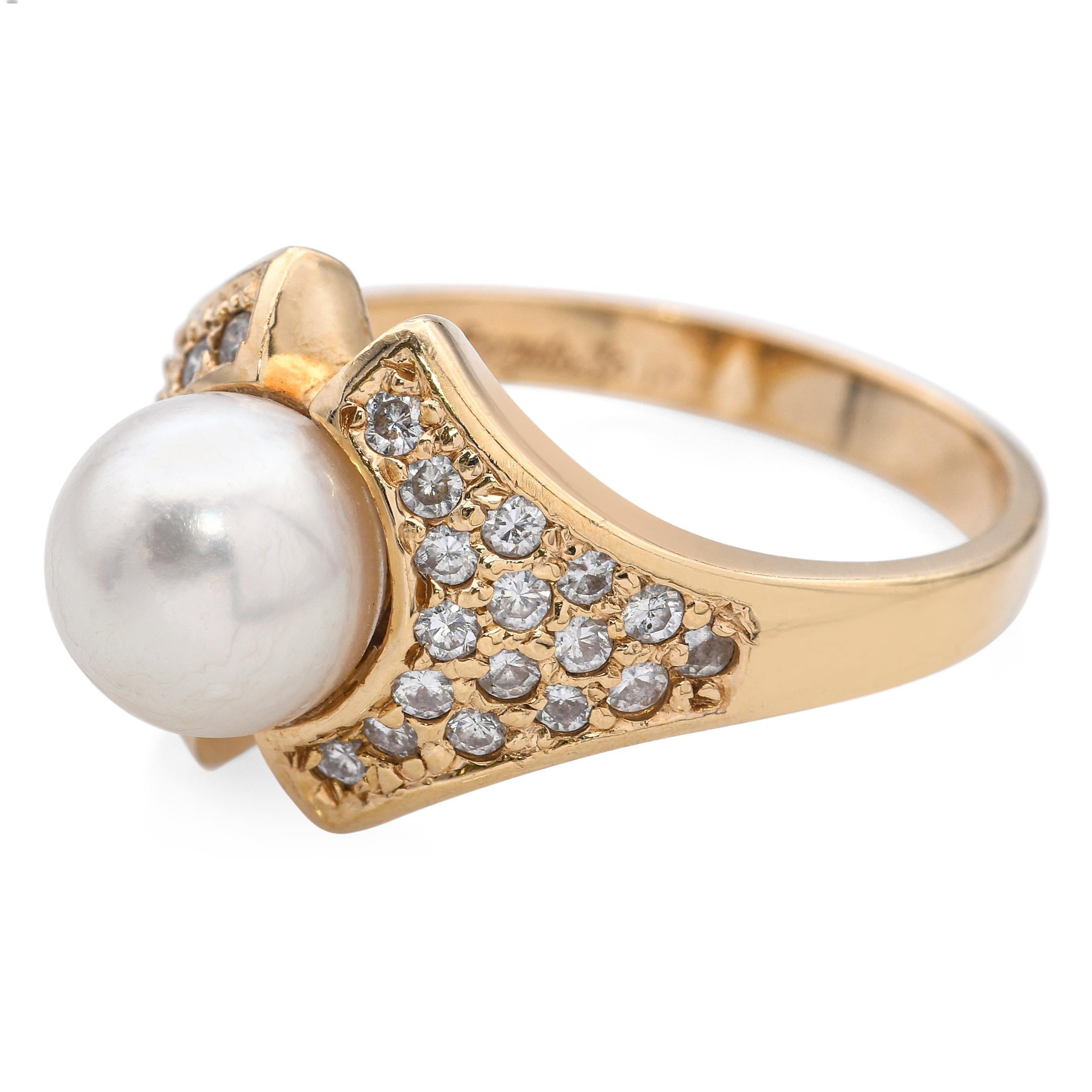 Bague vintage en or jaune 14k avec perles et diamants Bon état - En vente à New York, NY