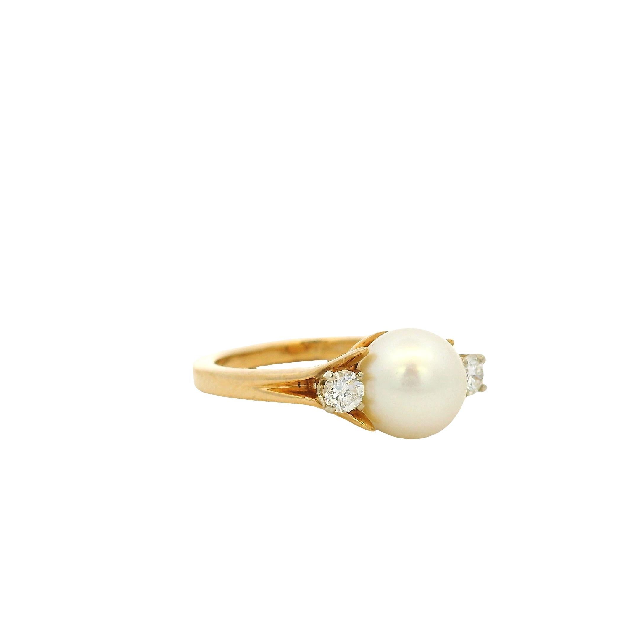 Taille mixte Bague vintage en or jaune 14k avec perles et diamants en vente