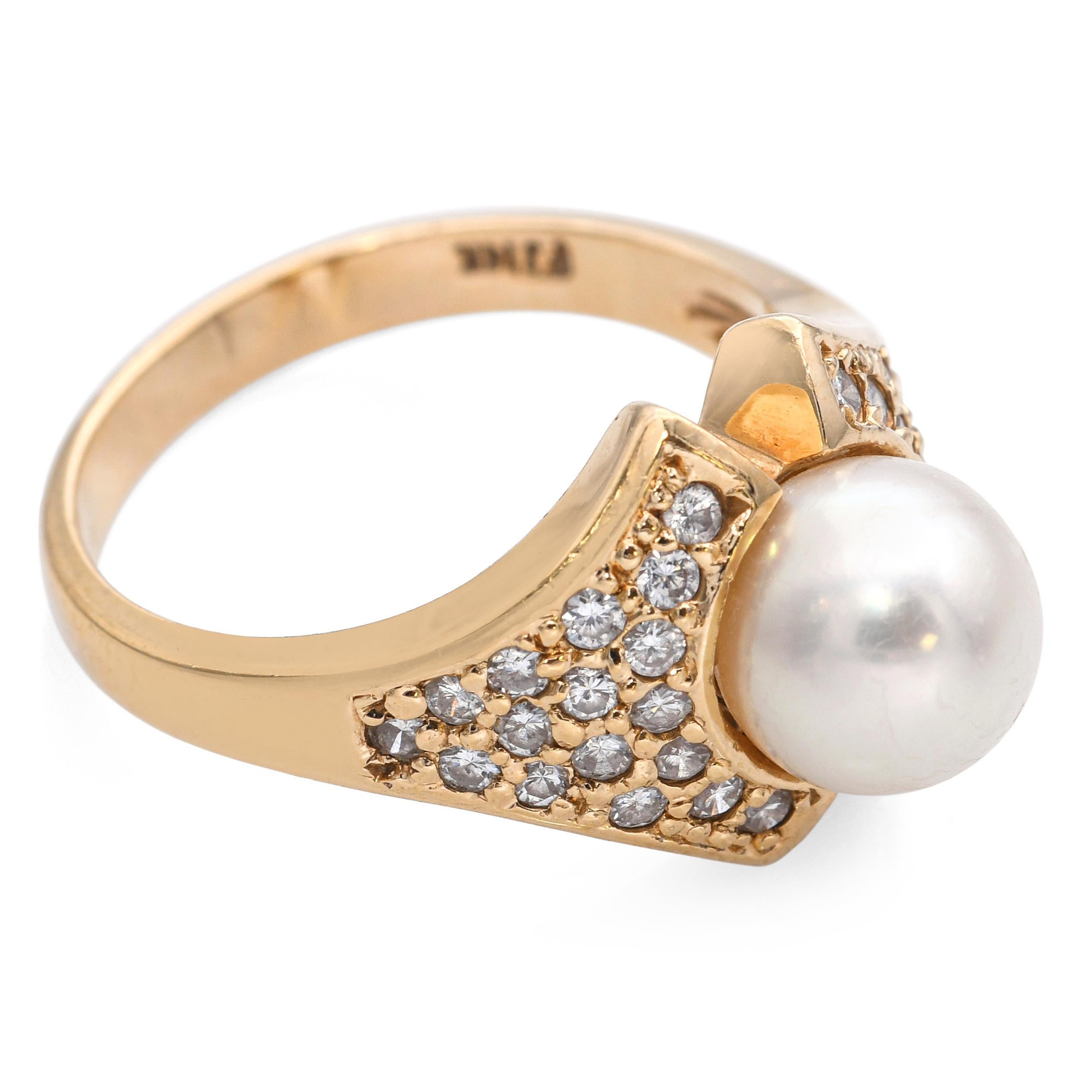 Bague vintage en or jaune 14k avec perles et diamants Pour femmes en vente