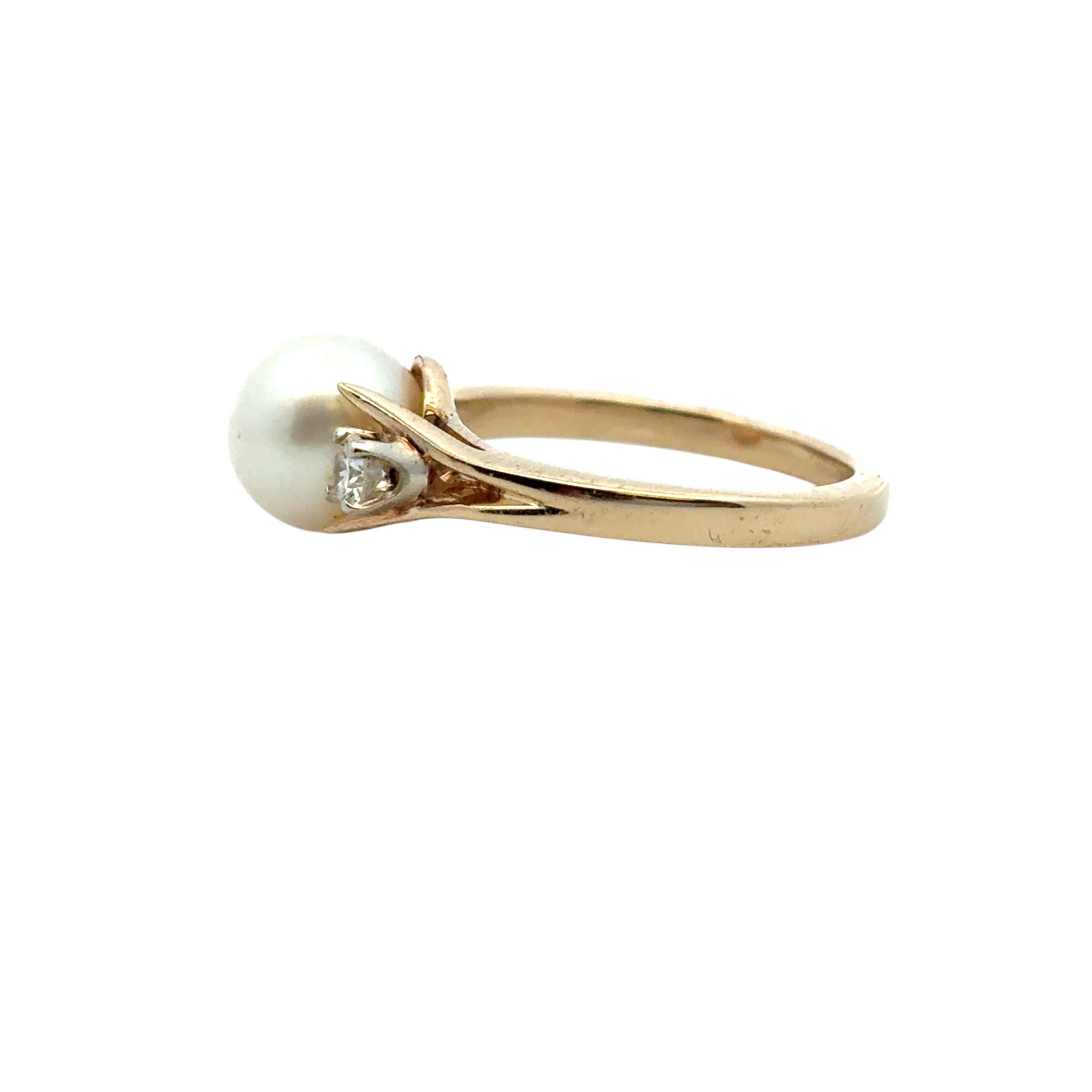 Bague vintage en or jaune 14k avec perles et diamants Pour femmes en vente