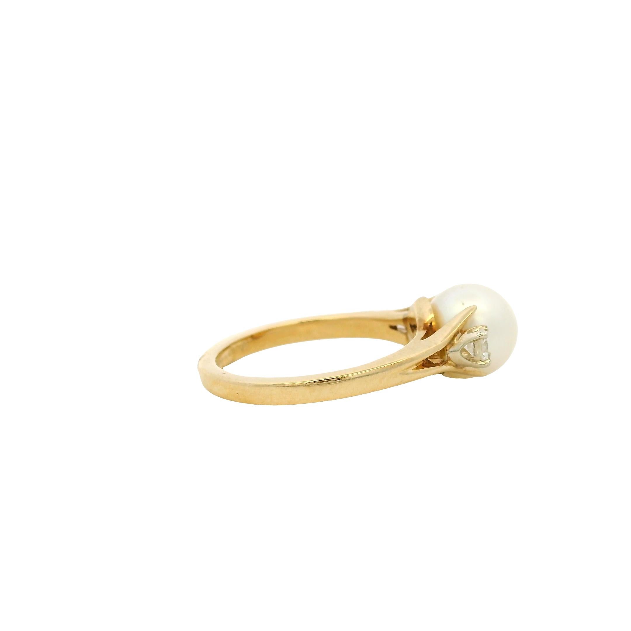 Bague vintage en or jaune 14k avec perles et diamants en vente 1