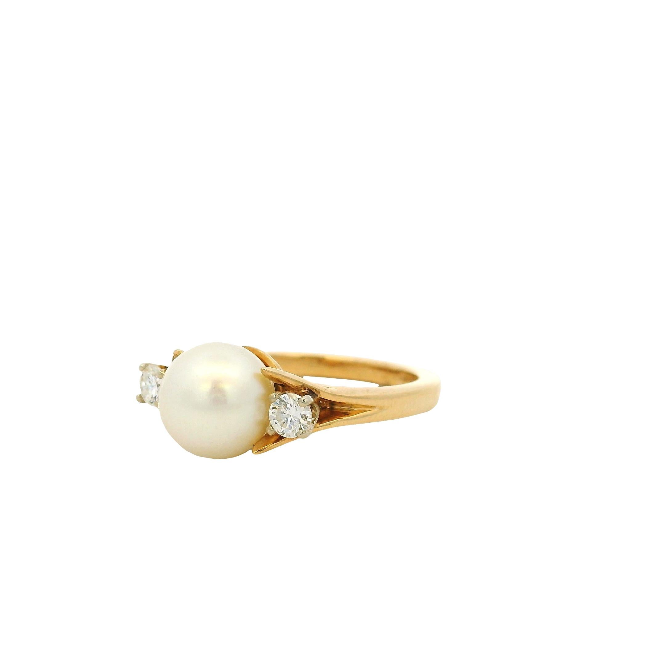 Bague vintage en or jaune 14k avec perles et diamants en vente 2