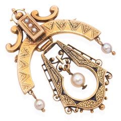 Vintage 14k Yellow Gold Pearl and Enamel Pagoda Pendant