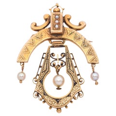 Vintage 14k Yellow Gold Pearl and Enamel Pagoda Pendant