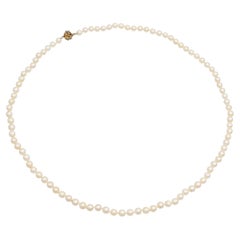 Vintage 14K Yellow Gold Pearl Beaded Strand Necklace with Diamond Clasp