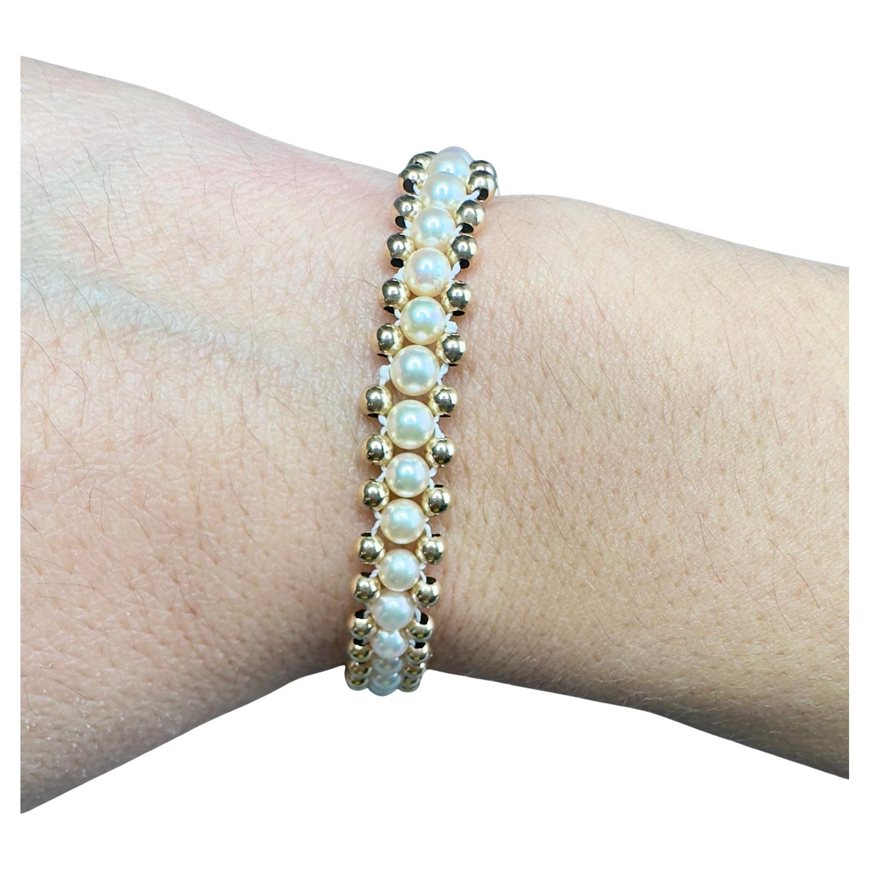 Vintage 14k Yellow Gold Pearl Bracelet