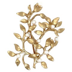 Vintage 14K Yellow Gold Pearl Branch Brooch/Pin