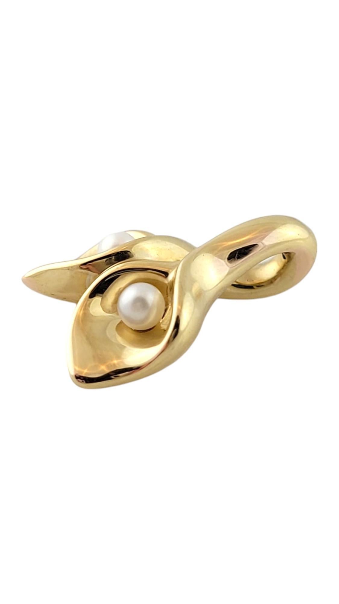 Round Cut Vintage 14K Yellow Gold Pearl Calla Lily Pendant #16280