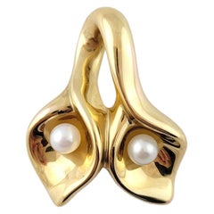 Vintage 14K Yellow Gold Pearl Calla Lily Pendant #16280