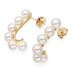Vintage 14k Yellow Gold Pearl Cluster Earrings