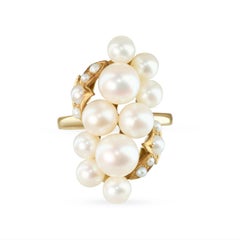 Vintage 14k Yellow Gold Pearl Cluster Ring