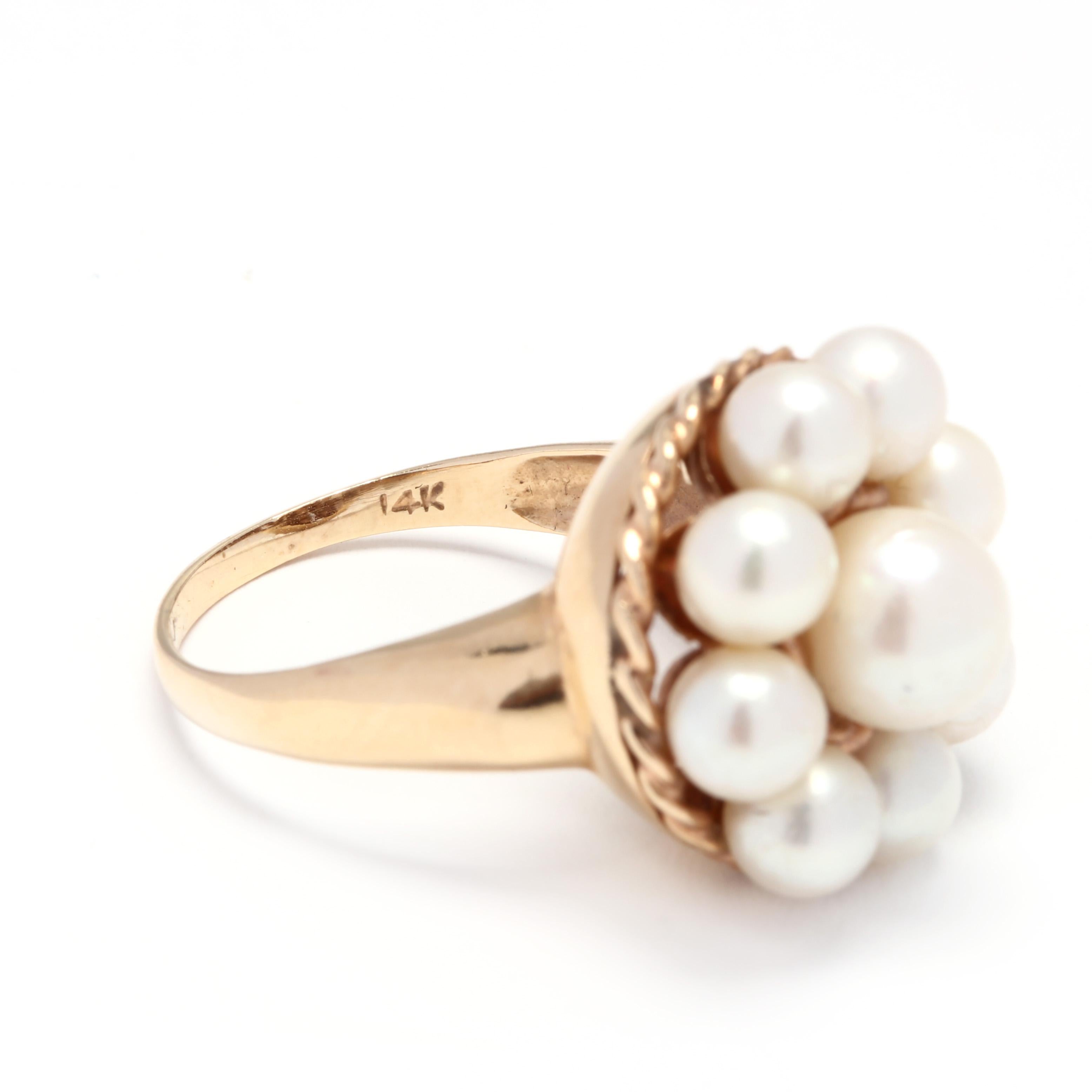 Bead Vintage 14 Karat Yellow Gold Pearl Cluster Ring