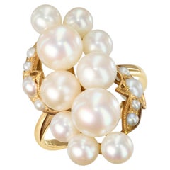 Vintage 14k Yellow Gold Pearl Cluster Ring