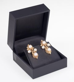 Vintage 14k Yellow Gold Pearl Dangle Screw-On No Post Earrings Gorgeous