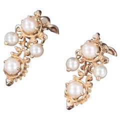 Boucles d'oreilles vintage en or jaune 14 carats avec perles, sans vis ni post, magnifiques !
