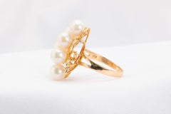 Vintage 14k Yellow Gold Pearl & Diamond Ring