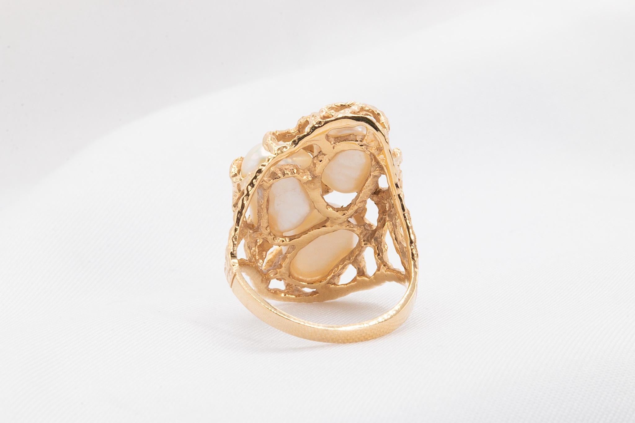 Round Cut Vintage 14k Yellow Gold Pearl & Diamond Ring