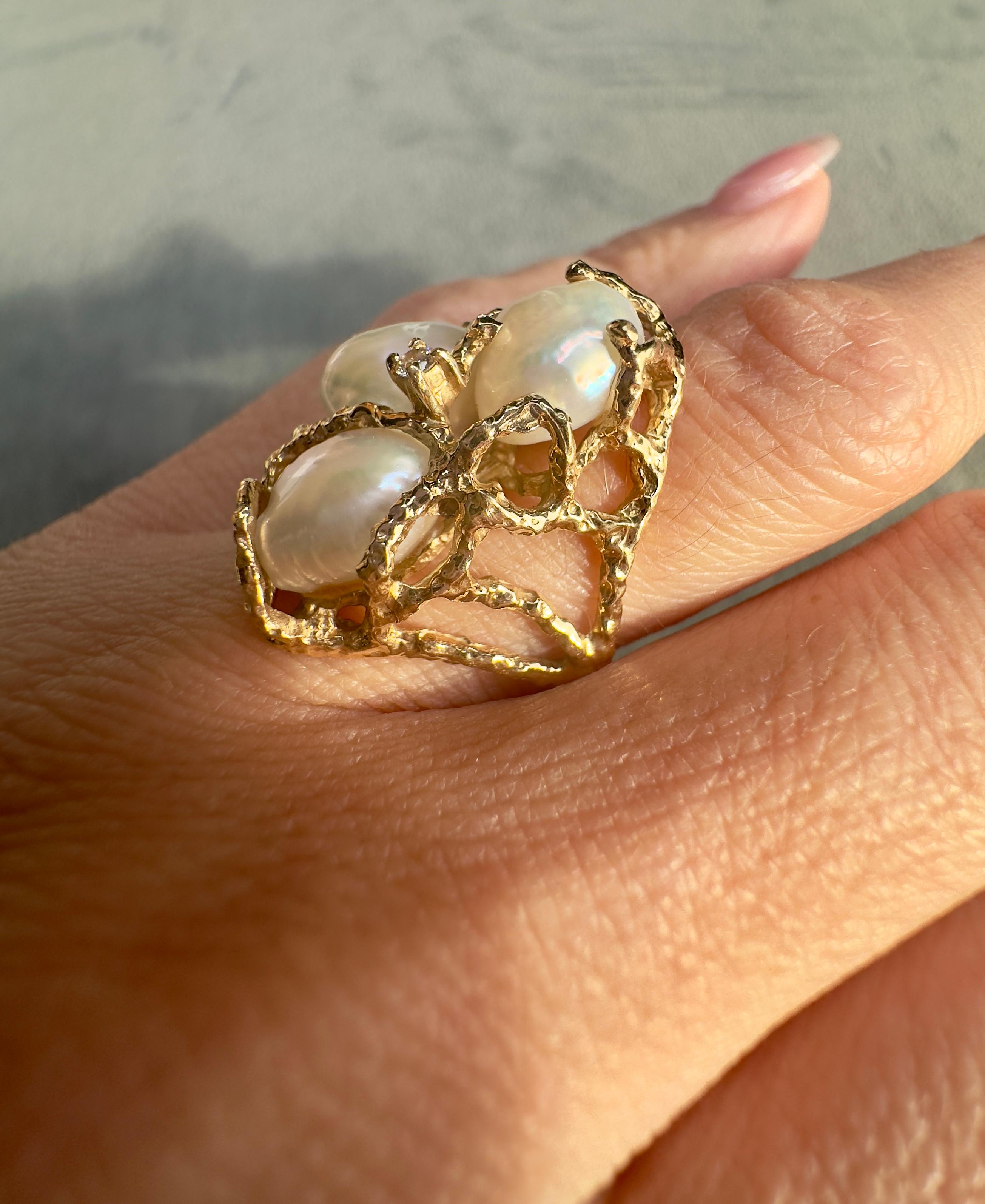 Women's Vintage 14k Yellow Gold Pearl & Diamond Ring