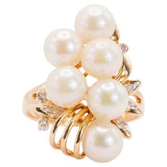 Vintage 14k Yellow Gold Pearl & Diamond Ring